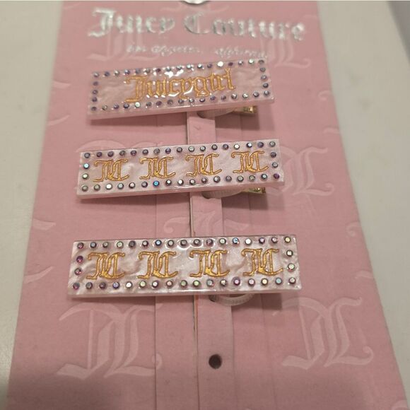 Juicy Couture 3-PC Logo Rhinestone Clip Barrett Set - Picture 4 of 6